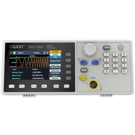 OWON DGE1060 Function Generator 60MHz Frequency Output Single Channel 300MSa/s Sample Rate Arbitray Generator with 14 bits Vertical Resolution(60MHz/1CH)