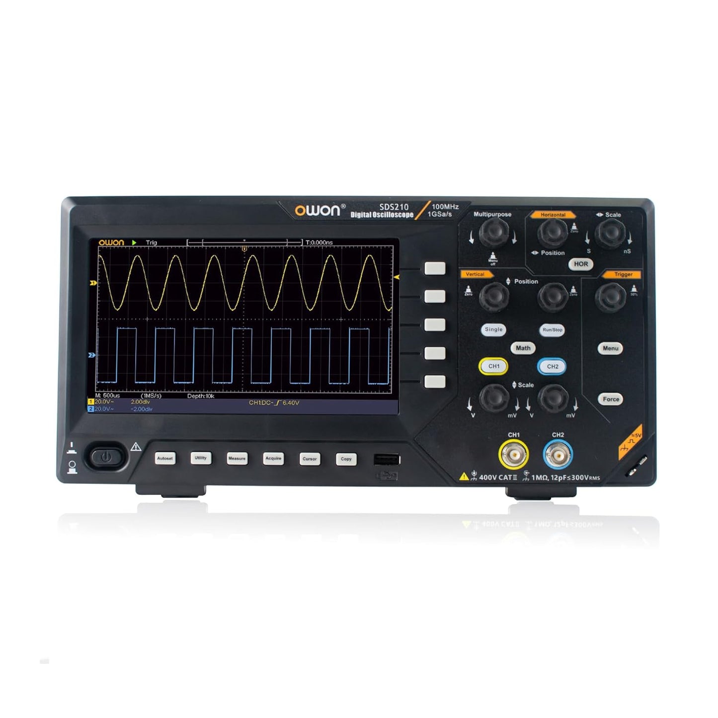 SDS210 OWON Oscilloscope 100MHz Bandwidth 2CH 1GS/s Sample Rate 20M Memory Depth 7” TFT LCD Display