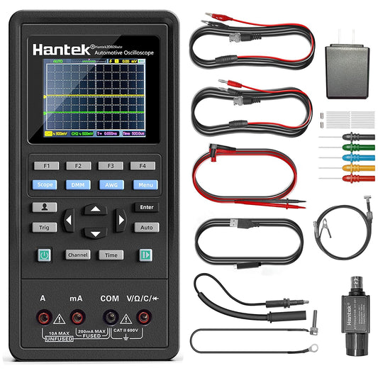 Hantek Professional Automotive Oscilloscope 2D82AUTO, 4 in 1 Handheld Oscilloscope Multimeter, Digital USB Oscilloscope with 2 Channels 80 MHz Bandwidth, Oscilloscope Kit 2D82 I