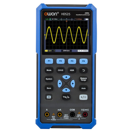 HDS25 OWON Oscilloscope Dual Channel Handheld 25MHz Bandwidth Digital Oscilloscope 250 MSa/s Sample Rate Digital Multimeter 3.5” LCD