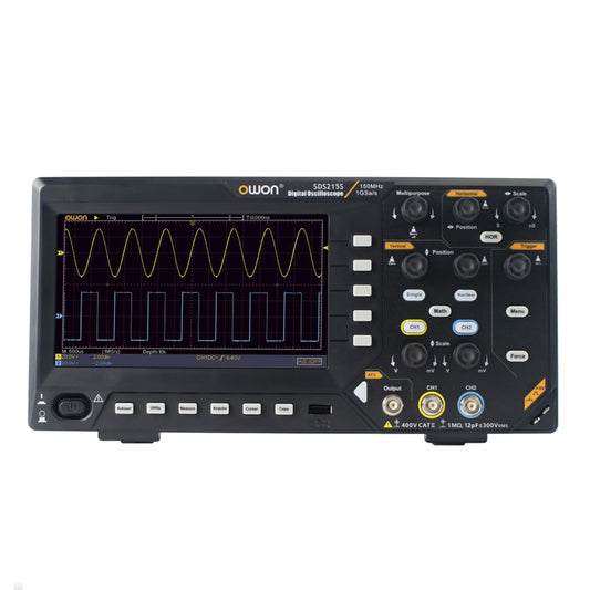 OWON SDS215S Oscilloscope 150MHz Bandwidth 2+1CH 3 in 1 Functions with 25MHz Waveform Generator Digital Multimeter 7” LCD Display 1GS/s Sample Rate for Each Channel