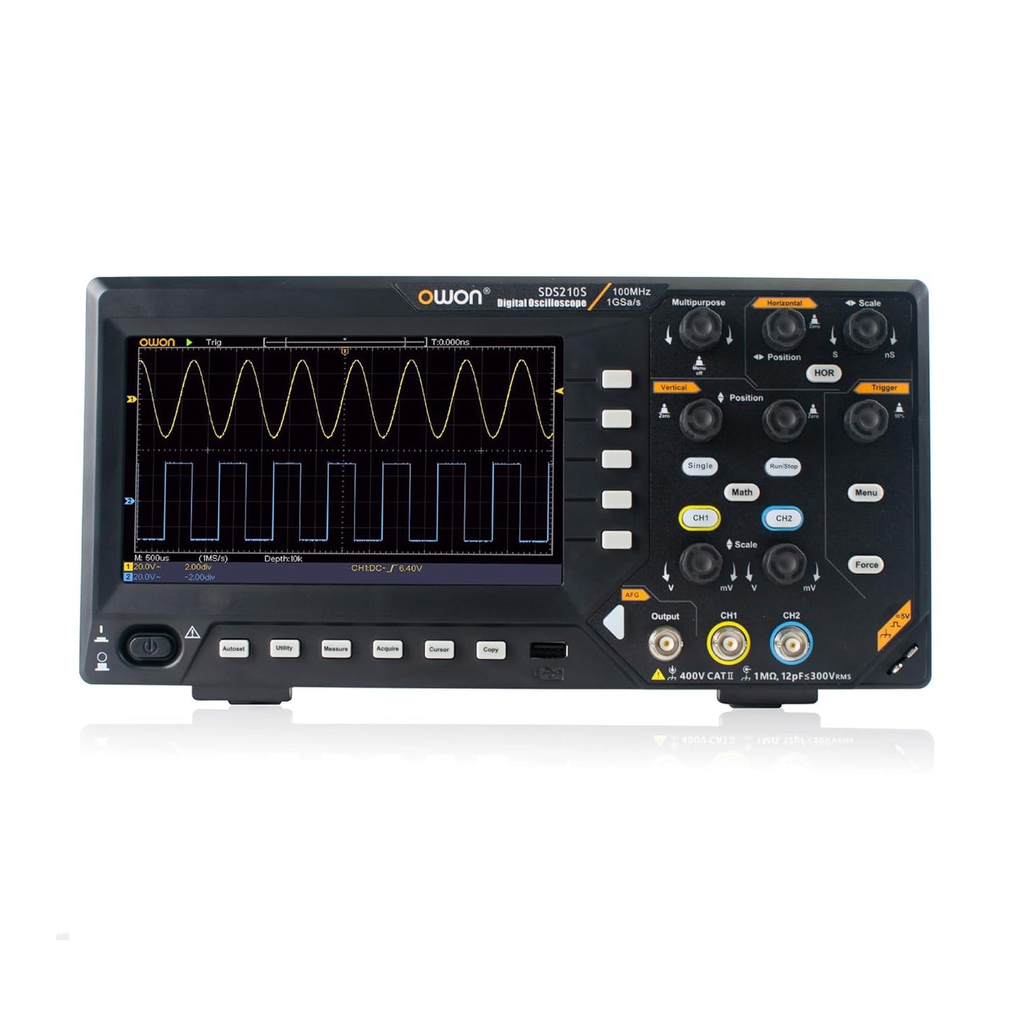SDS210S OWON Oscilloscope 100MHz Bandwidth 2+1 Channel 3 in 1 Functions with 25MHz Signal Source with 7” LCD Display Support 30 Automatic Waveform Measurements