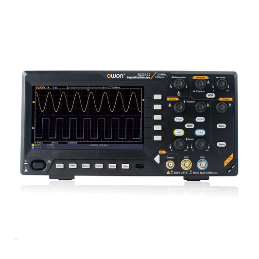 SDS210S OWON Oscilloscope 100MHz Bandwidth 2+1 Channel 3 in 1 Functions with 25MHz Signal Source with 7” LCD Display Support 30 Automatic Waveform Measurements
