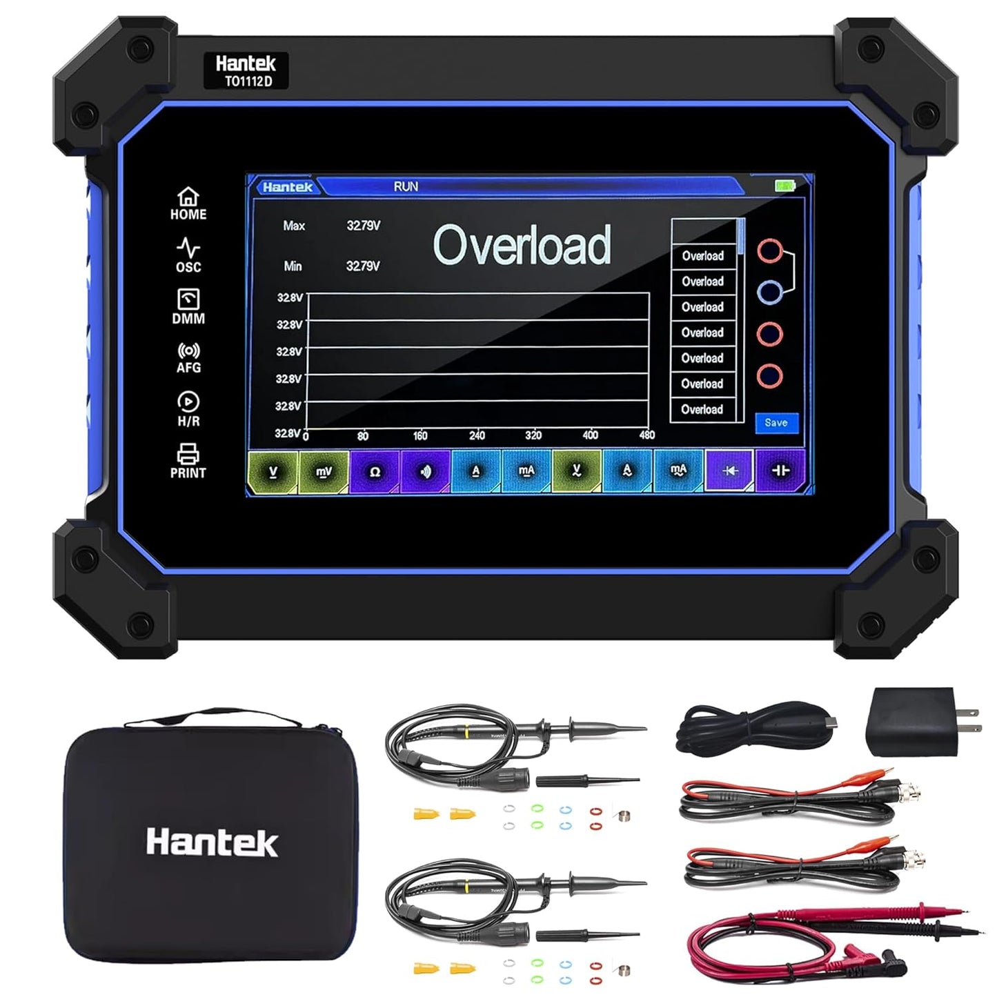 Hantek Tablet Oscilloscope 2CH Digital Storage Oscilloscope Built-in Waveform Generator and Multimeter with 7" TFT Touch Screen(TO1112D/110MHz)