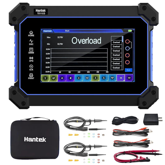 Hantek Tablet Oscilloscope 2CH Digital Storage Oscilloscope Built-in Waveform Generator and Multimeter with 7" TFT Touch Screen(TO1112D/110MHz)