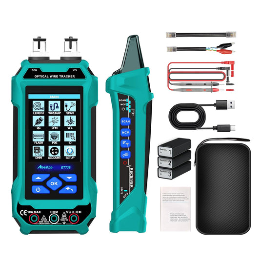 ET738 Abestop 2 in 1 Network Cable Tester with Digital Multimeter Functions Design of 6dBm to 70dBm Optical Power Meter with 3.2" LCD