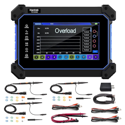 TO1254D Hantek Oscilloscope 250MHz Bandwidth 4+1CH Tablet Oscillograph 3 in 1 Function 25MHz Waveform Generator with Digital Multimeter 7” Touchable LCD (4+1CH/250MHz/TO1254D)
