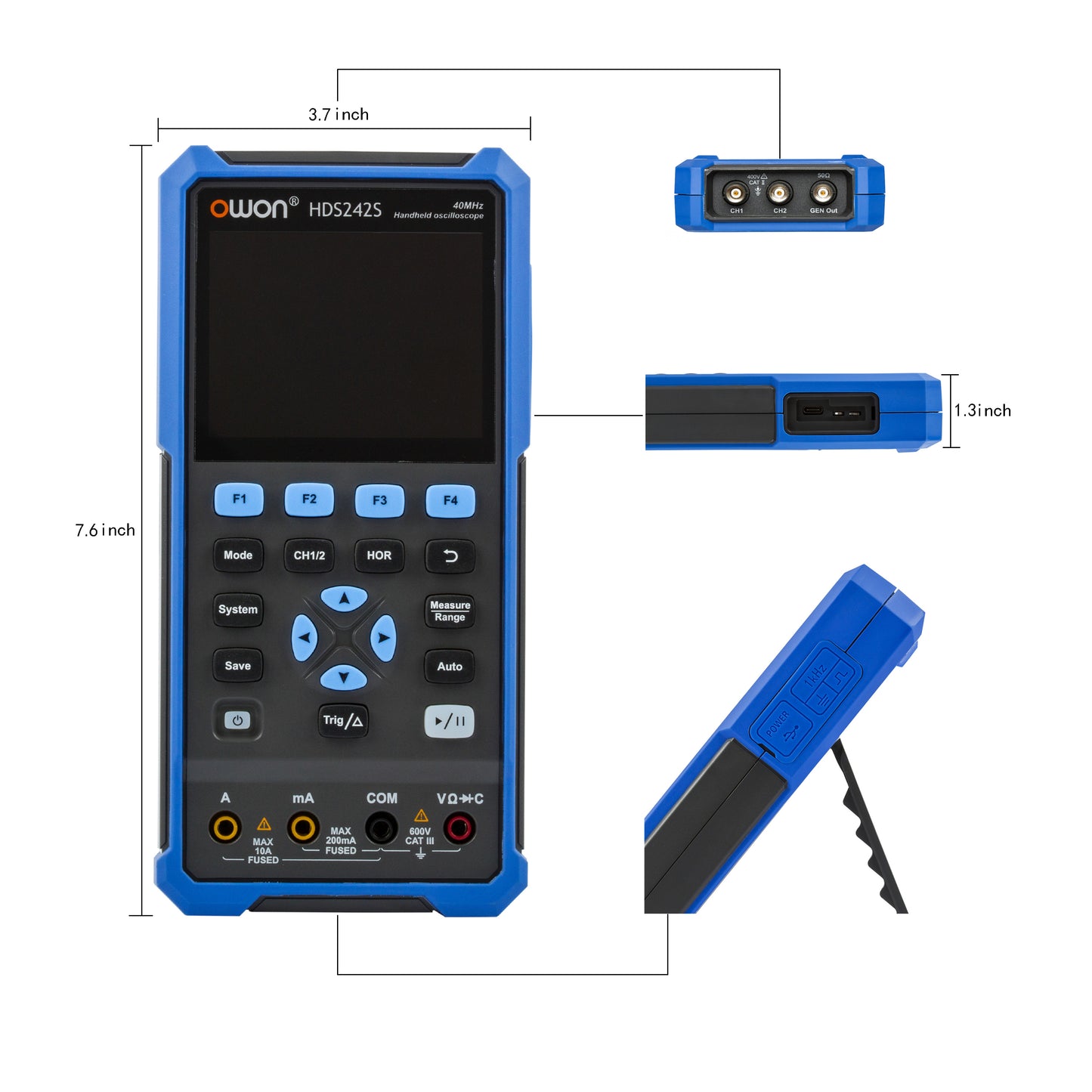 HDS242S OWON オシロスコープ 3-in-1 デジタルハンドヘルドオシロスコープ 多機能 2+1CH 3.5 インチ LCD 40MHz 帯域幅マルチメータ OSC + DMM+ 波形信号発生器、自動車メンテナンス、電源検出に使用