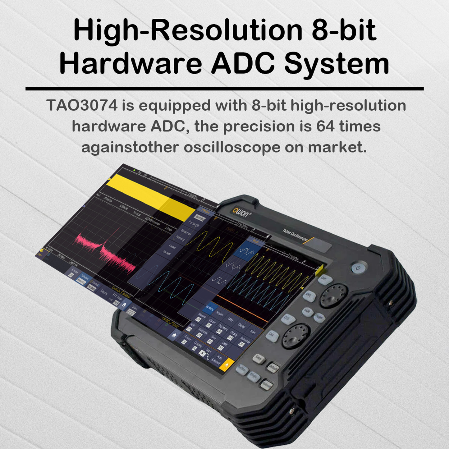 OWON TAO3074 Tablet Oscilloscope, with 4 CH 70MHz 1GS/s 8-Bit Resolution, 8 inch Touchscreen, Automotive Diagnostics, Circuit Testing,  Industrial R&D, Field Testing