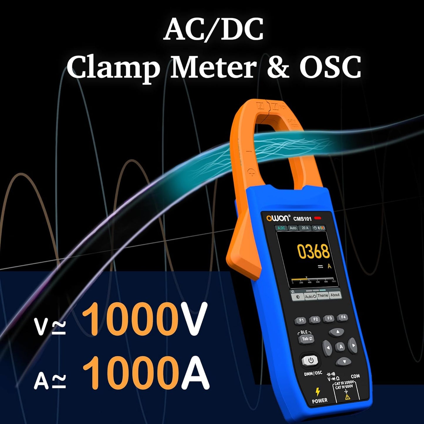 OWON Clamp Meter 1000A Smart AC/DC Clamp Meter with 1KHz Oscilloscope Record Function 3 in 1 Functions with 2.8-inch IPS LCD Display (CMS101)
