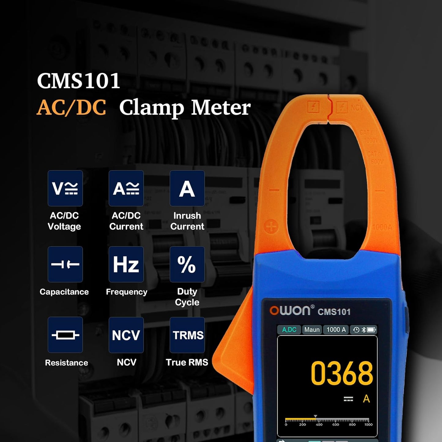 OWON Clamp Meter 1000A Smart AC/DC Clamp Meter with 1KHz Oscilloscope Record Function 3 in 1 Functions with 2.8-inch IPS LCD Display (CMS101)