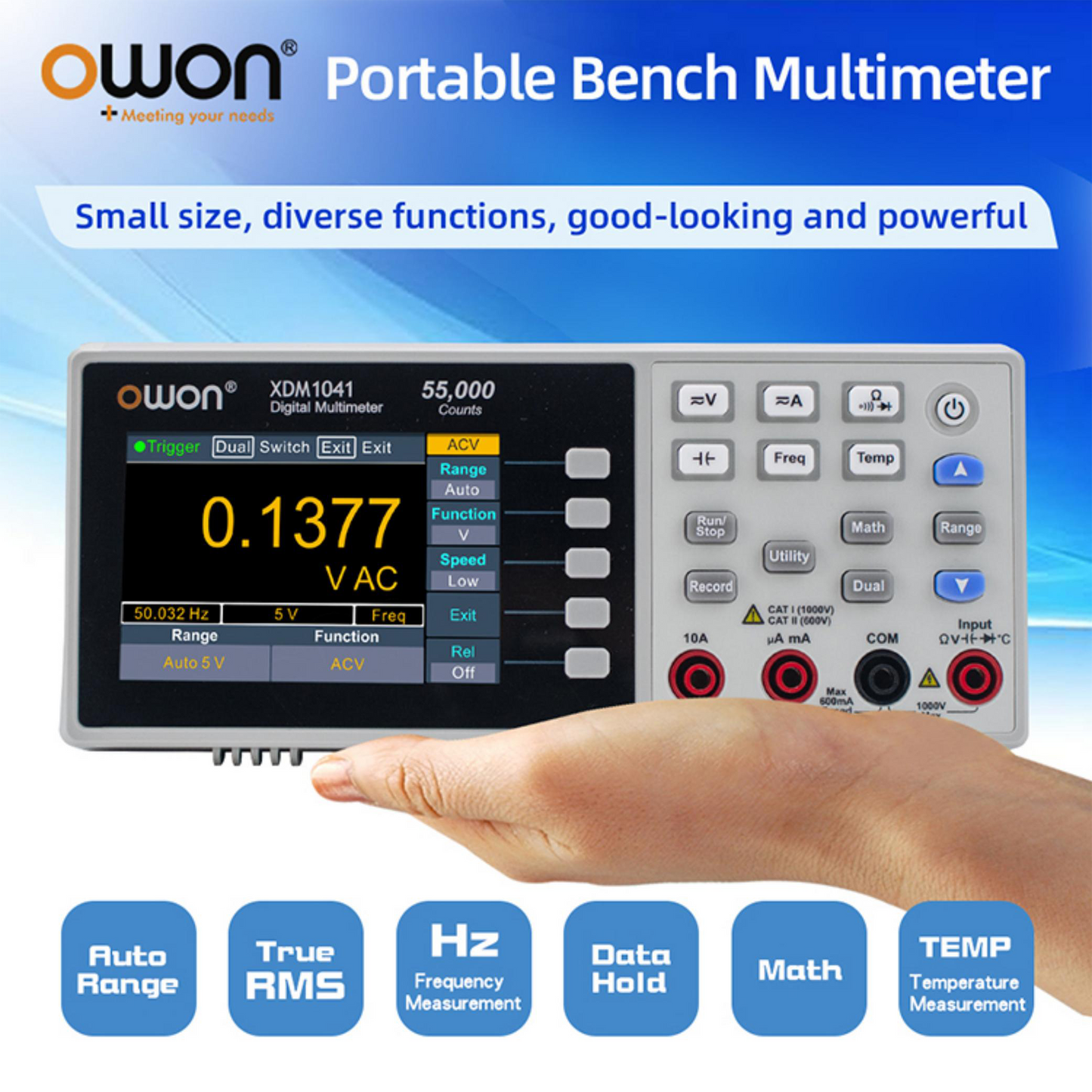 OWON XDM1041 ミニデスクトップデジタルマルチメーター 3.5 インチ LCD ディスプレイ AC DC 電流電圧 LABS、機器、工場用の真の RMS 温度テスター