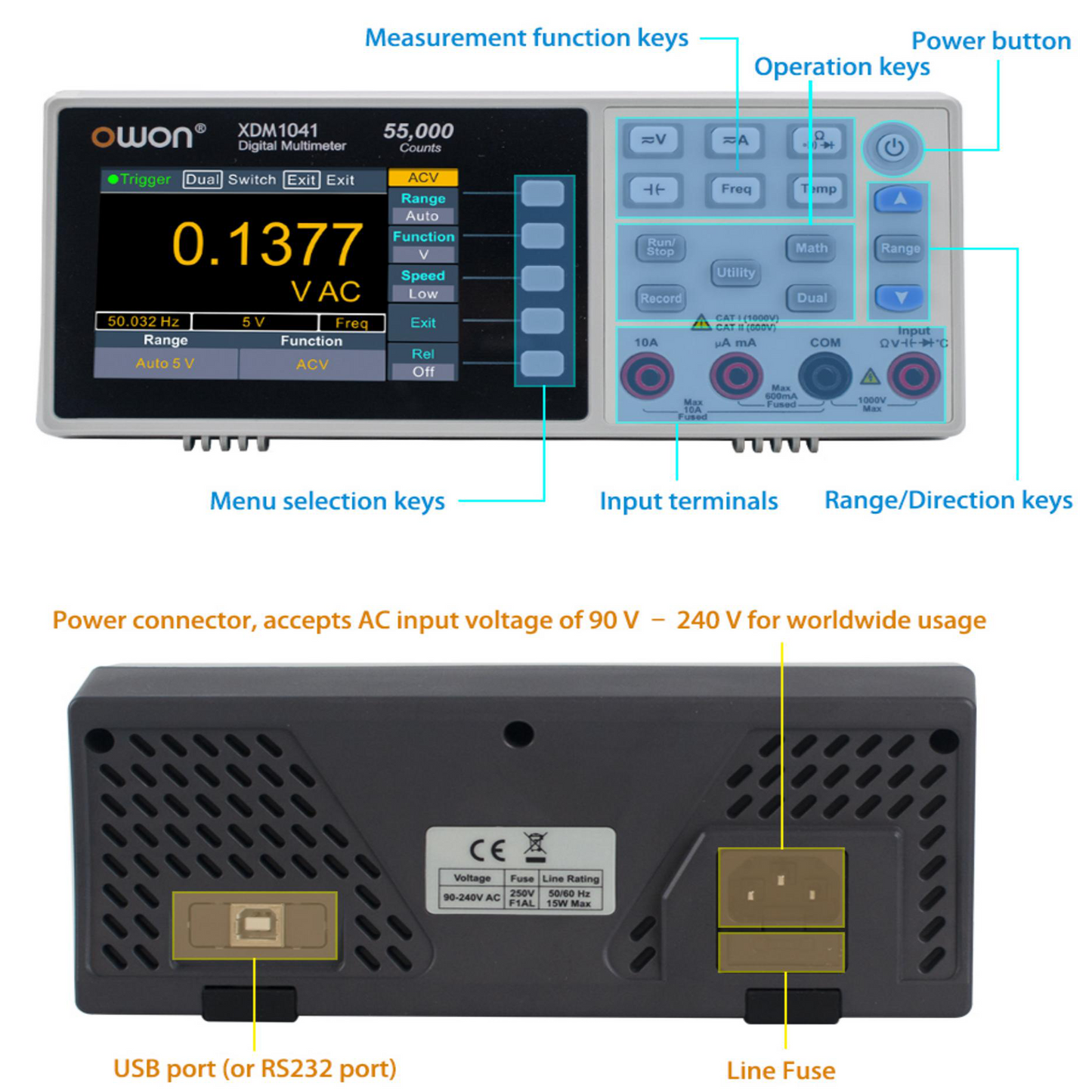 OWON XDM1041 ミニデスクトップデジタルマルチメーター 3.5 インチ LCD ディスプレイ AC DC 電流電圧 LABS、機器、工場用の真の RMS 温度テスター