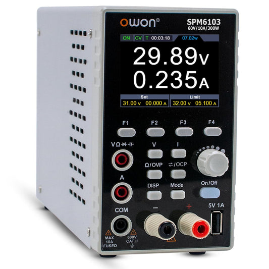 OWON SPM6103 DC Power Supply with Multimeter 2 in 1 Function 4 1/2 Digits Multimeter 10mV/1mA Resolution Power Supply with 2.8 inch LCD(60V/10A/300W) 110V Input Voltage