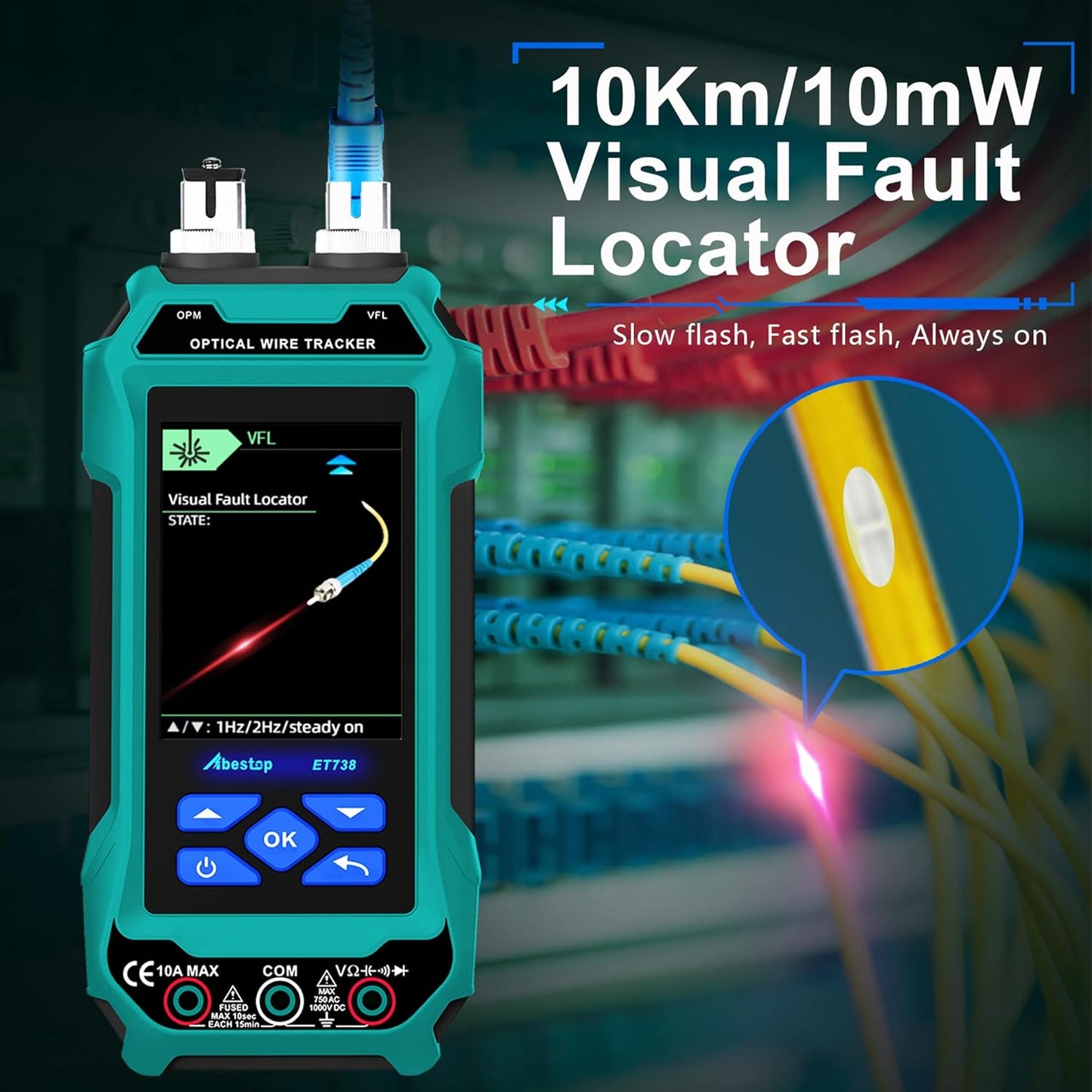 ET738 Abestop 2 in 1 Network Cable Tester with Digital Multimeter Functions Design of 6dBm to 70dBm Optical Power Meter with 3.2" LCD