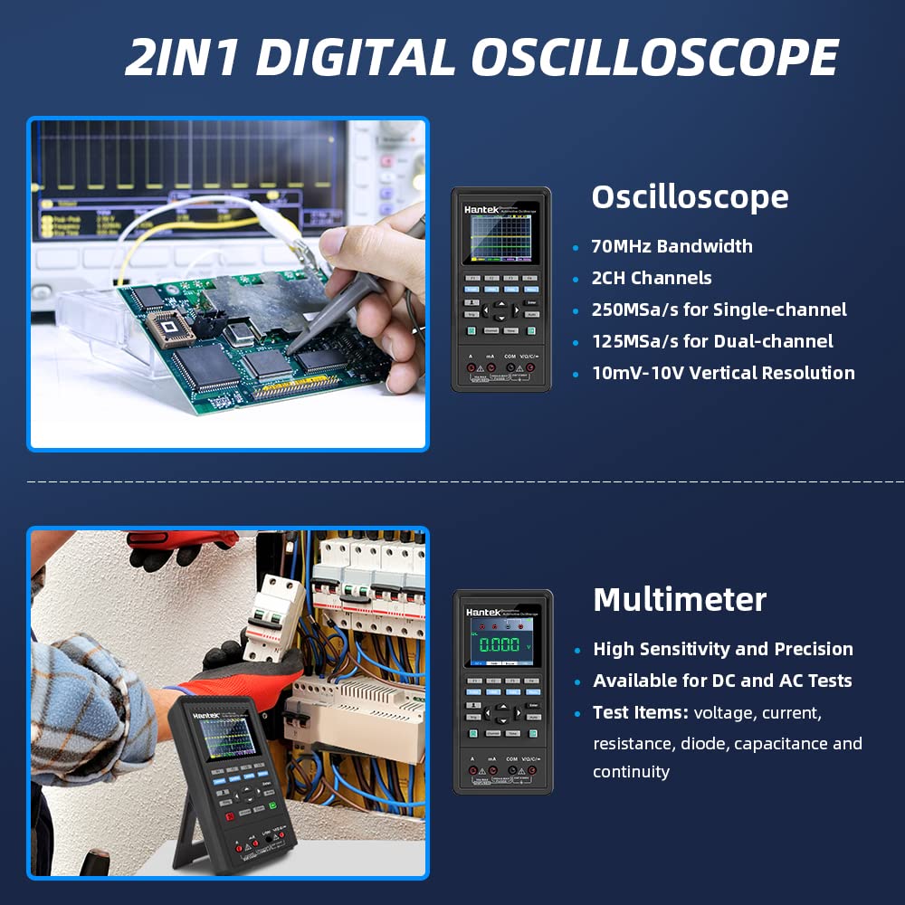 Hantek 2C72 Handheld Oscilloscope 70MHz Multimeter 2CH+DMM 2 in 1 Multifunction Tester