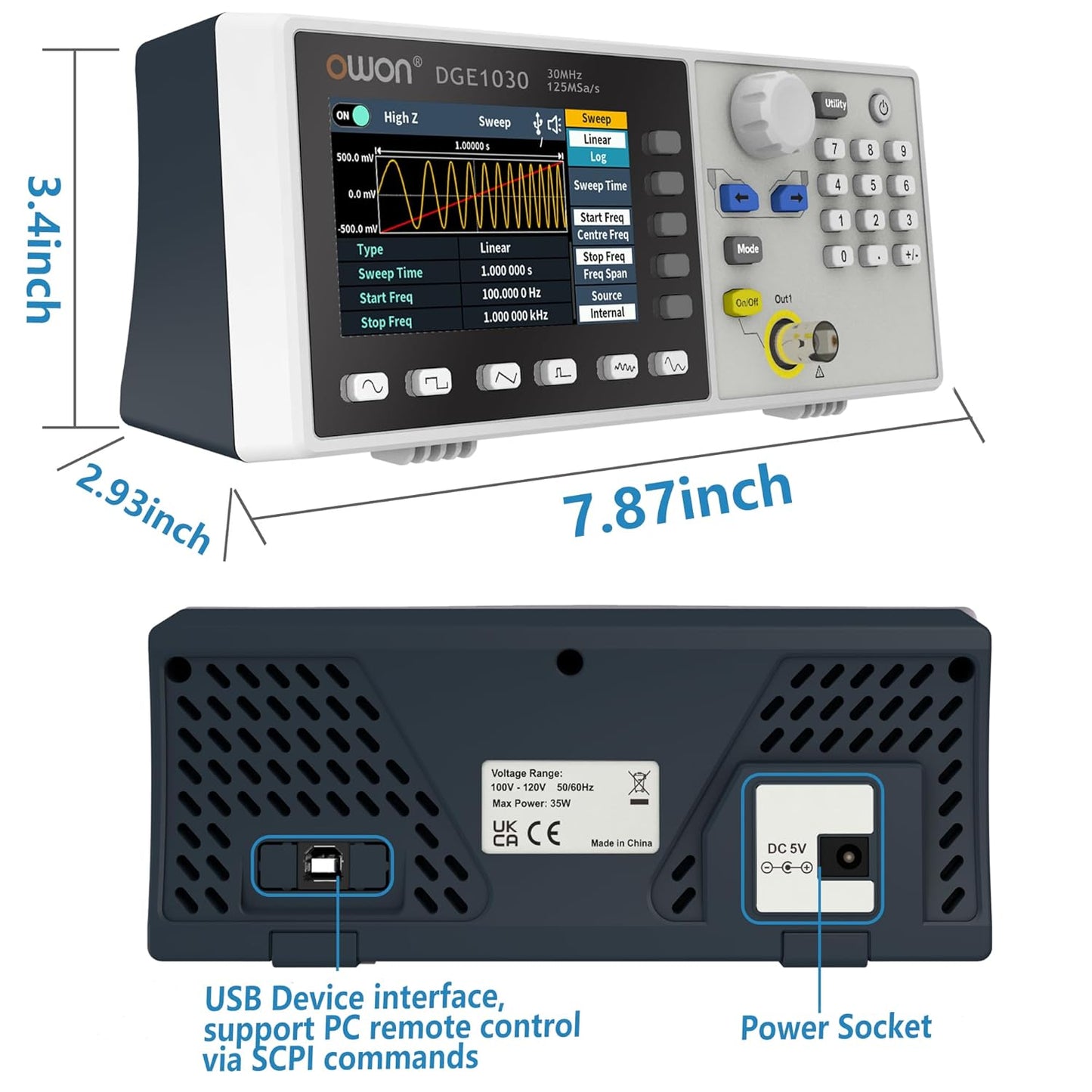 OWON DGE1030 Function Generator 30MHz Frequency Output Single Channel 125MSa/s Sample Rate Arbitrary Generator(30MHz/1CH)
