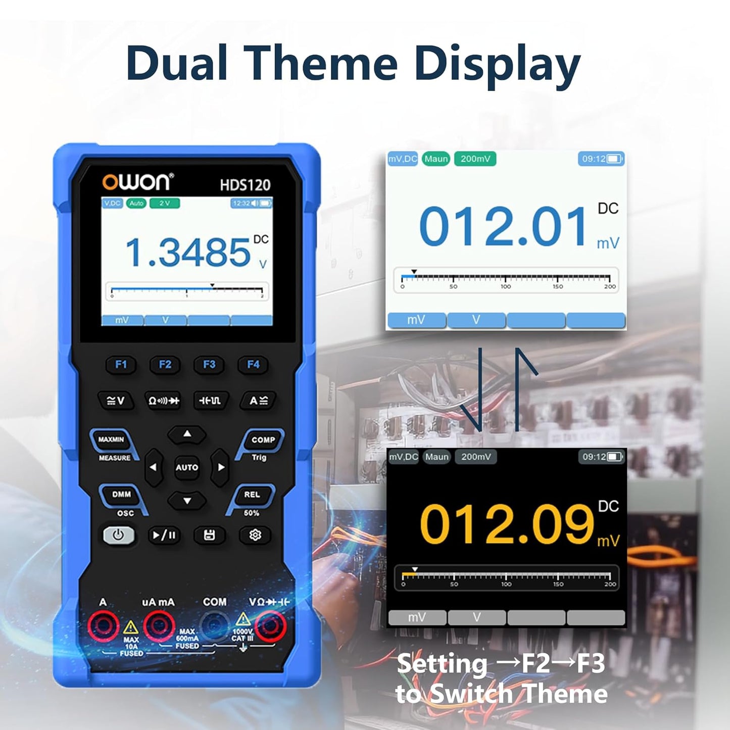 HDS120 OWON Oscilloscope Multimeter 2 in 1 Function Oscillograph 1MHz Bandwidth 4 1/2 Digits Multimeter Multiple Tester Functions for Handheld Laboratory