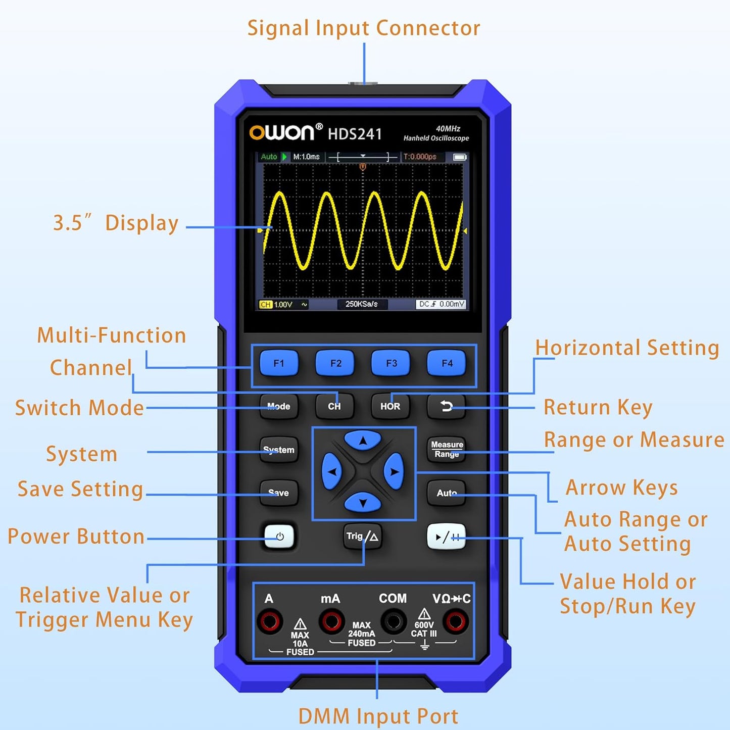 HDS241 OWON Oscilloscope Multimeter 40MHz Bandwidth Digital Oscilloscope 3 in 1 Functions Digital Multimeter 100KHz Signal Sources