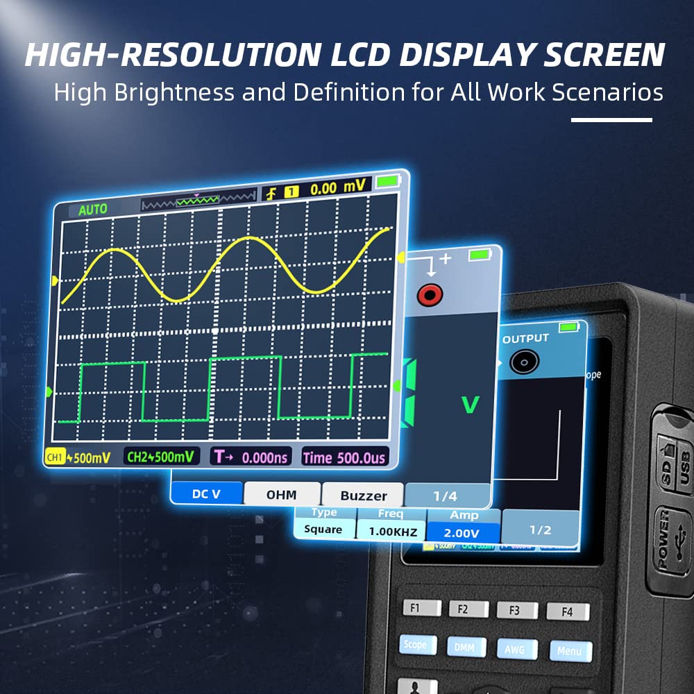 Hantek 2D42 Handheld Oscilloscope 40MHz Waveform Generator Multimeter 3 in 1 Multifunction Tester 2CH+AFG+DMM Scope