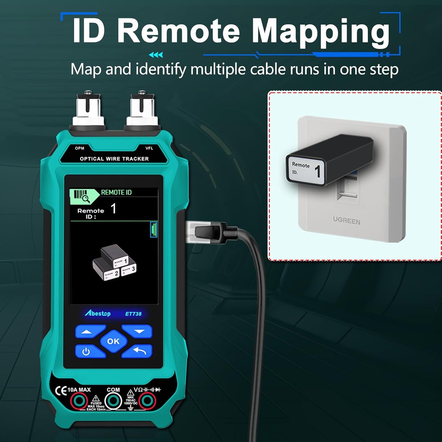 ET738 Abestop 2 in 1 Network Cable Tester with Digital Multimeter Functions Design of 6dBm to 70dBm Optical Power Meter with 3.2" LCD