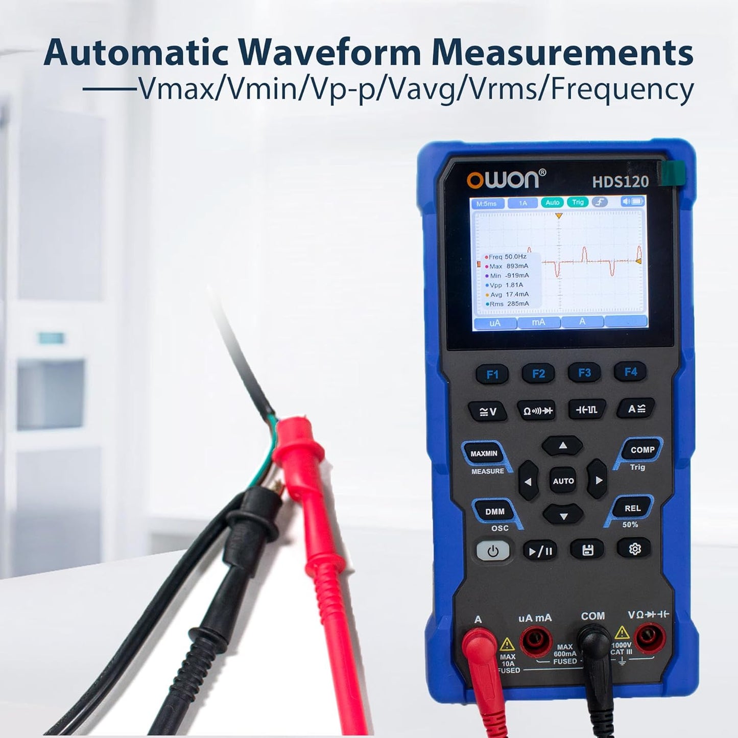 HDS120 OWON Oscilloscope Multimeter 2 in 1 Function Oscillograph 1MHz Bandwidth 4 1/2 Digits Multimeter Multiple Tester Functions for Handheld Laboratory