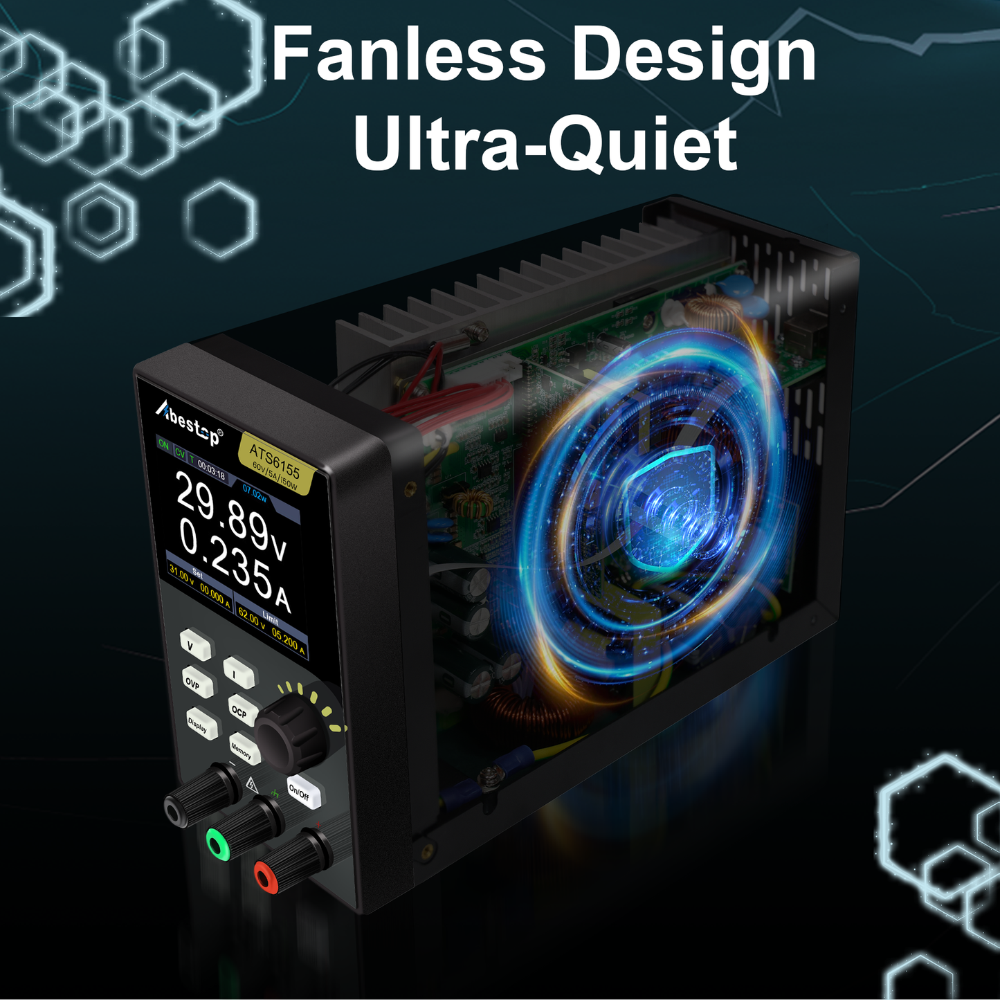 Abestop DC Power Supply 60V/5A Adjustabel Switching Bench Supply Fanless and Ultra-Silent Low Noise Programmable Power Supply (60V/5A/150W/ ATS6155)