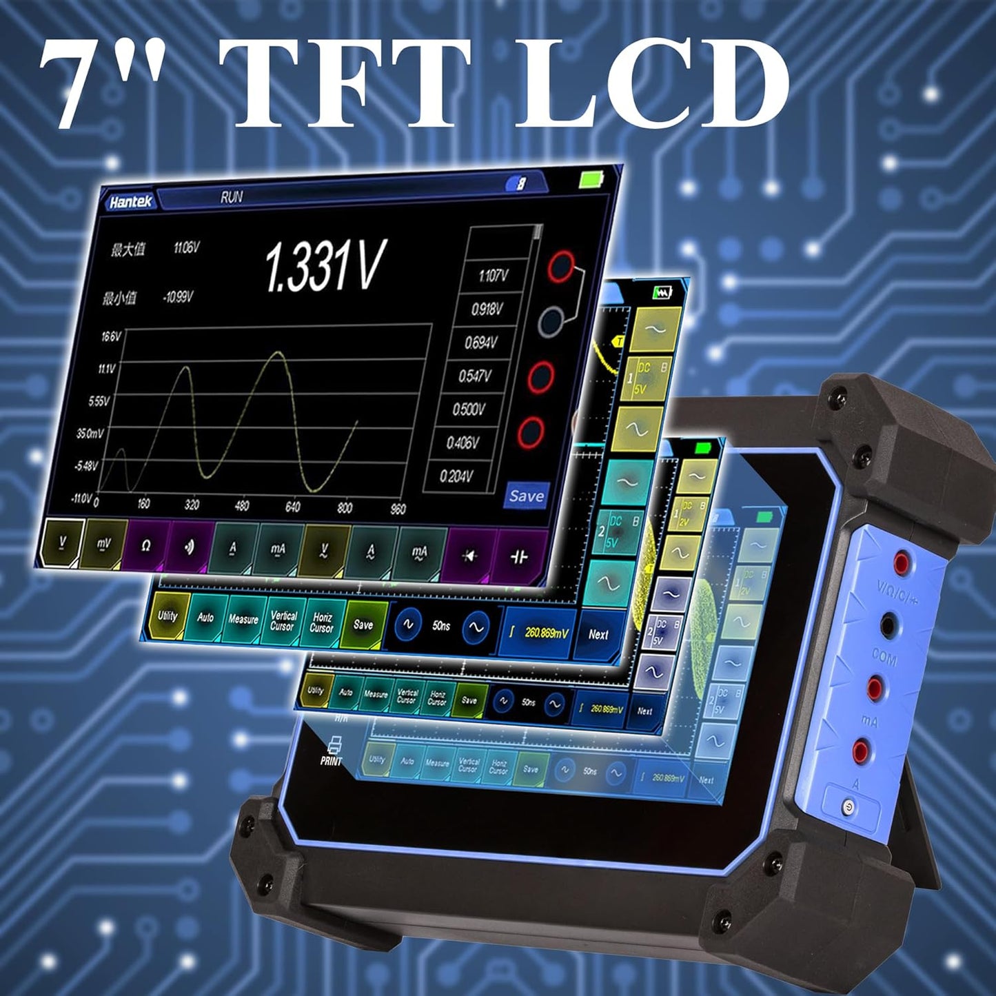 Hantek Tablet Oscilloscope 2CH Built-in Multimeter Function 8M Storage Depth with 7" TFT Touch Screen(TO1112C/110MHz Bandwidth)