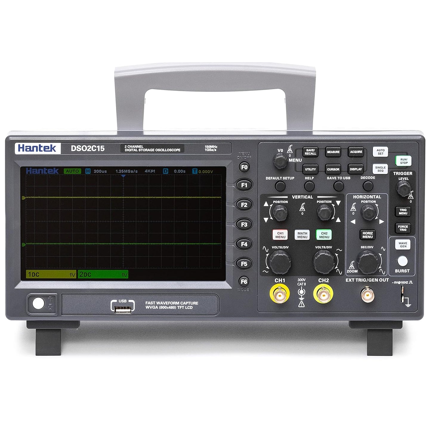 Hantek DSO2C15 Digital Storage Oscilloscope 150MHz Bandwidth 2CH Dual Channel 1GSa/s 8M Memory Depth with High Voltage Probe