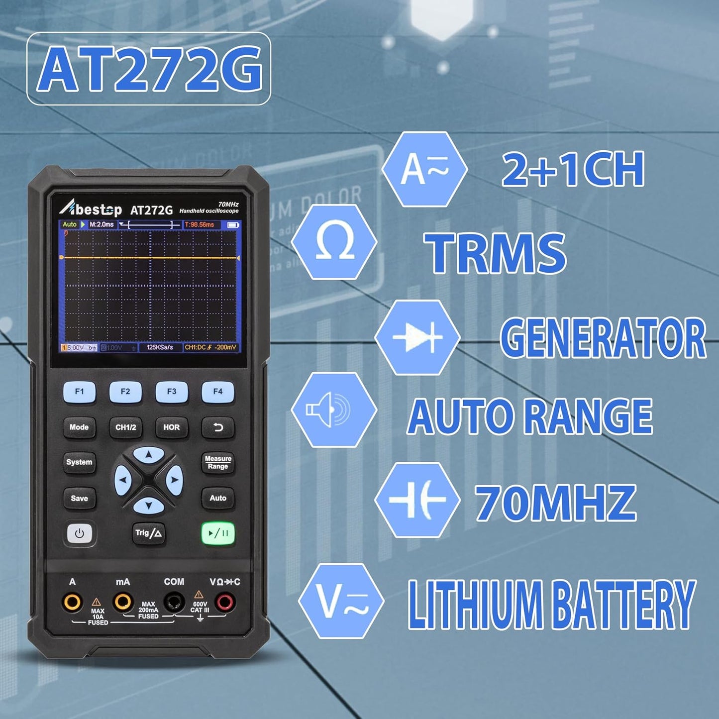 70MHz Digital Oscilloscope 3 in 1 Functions Oscilloscope + Multimeter + Generator/Signal Source with 2+1 Channels