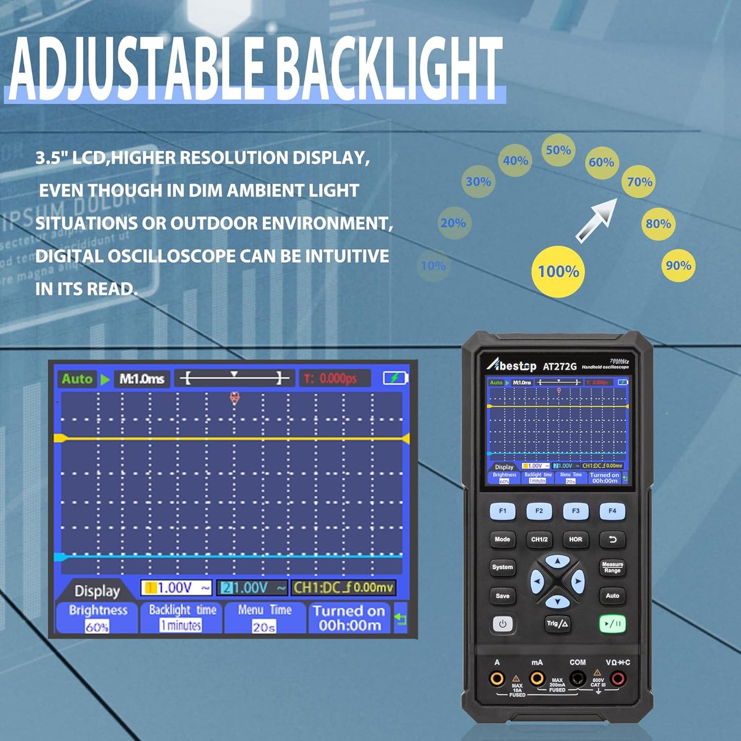 70MHz Digital Oscilloscope 3 in 1 Functions Oscilloscope + Multimeter + Generator/Signal Source with 2+1 Channels