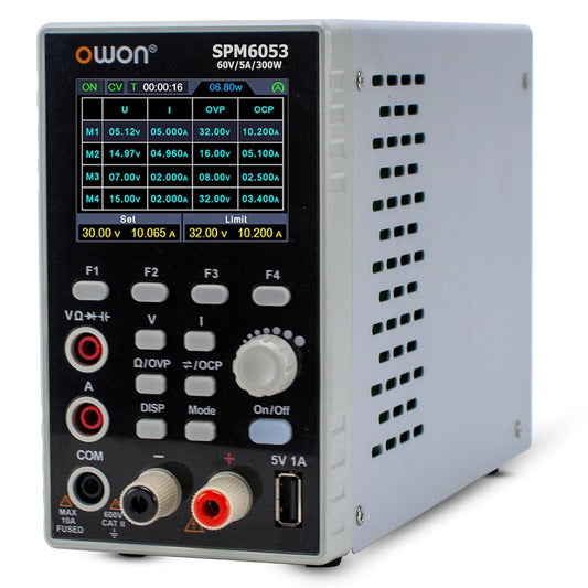 SPM6053 OWON DC Power Supply Multimeter with 4 1/2 Digits Multimeter 2 in 1 Function 10mV/1mA Resolution Bench Lab Power Supply (300W/60V/5A) 110V Input Voltage