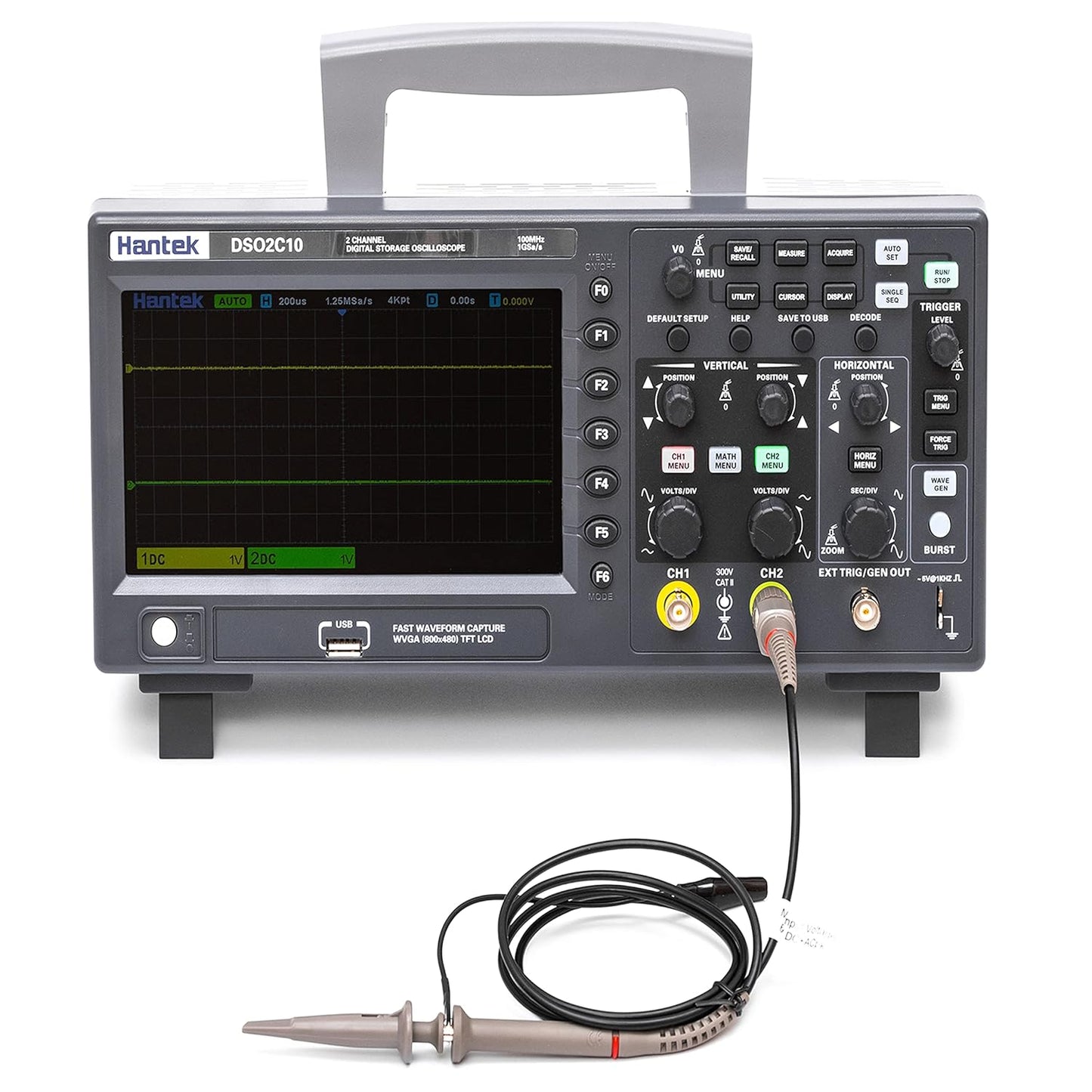 Hantek DSO2C10 Digital Storage Oscilloscope 100MHz Bandwidth 2CH Dual Channel 1GSa/s 8M Memory Depth with High Voltage Probre
