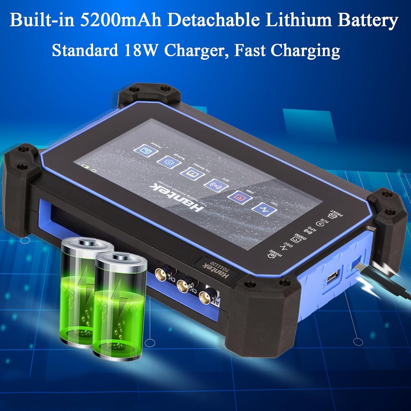 Hantek Tablet Oscilloscope 2CH Digital Storage Oscilloscope Built-in Waveform Generator and Multimeter with 7" TFT Touch Screen(TO1112D/110MHz)