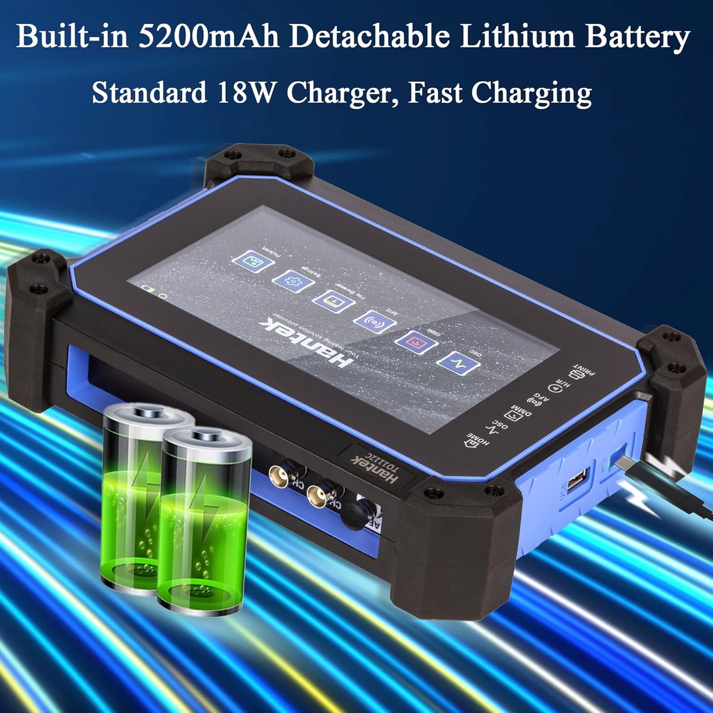 Hantek Tablet Oscilloscope 2CH Built-in Multimeter Function 8M Storage Depth with 7" TFT Touch Screen(TO1112C/110MHz Bandwidth)