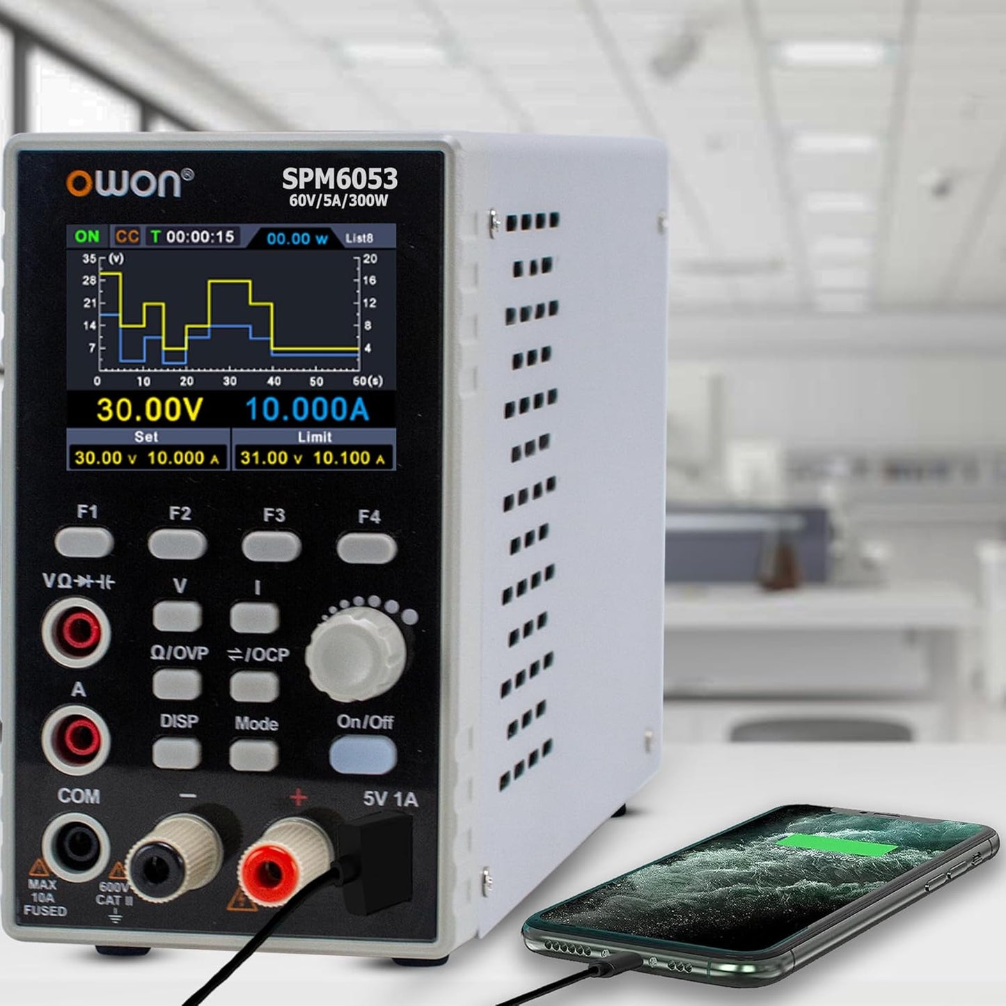 SPM6053 OWON DC Power Supply Multimeter with 4 1/2 Digits Multimeter 2 in 1 Function 10mV/1mA Resolution Bench Lab Power Supply (300W/60V/5A) 110V Input Voltage