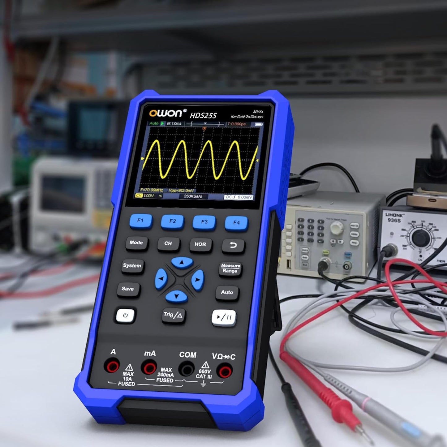 HDS25S OWON Oscilloscope 2+1 Channel Handheld 25MHz Bandwidth Digital Oscilloscope 250 MSa/s Sample Rate 10MHz Waveform Generator Digital Multimeter