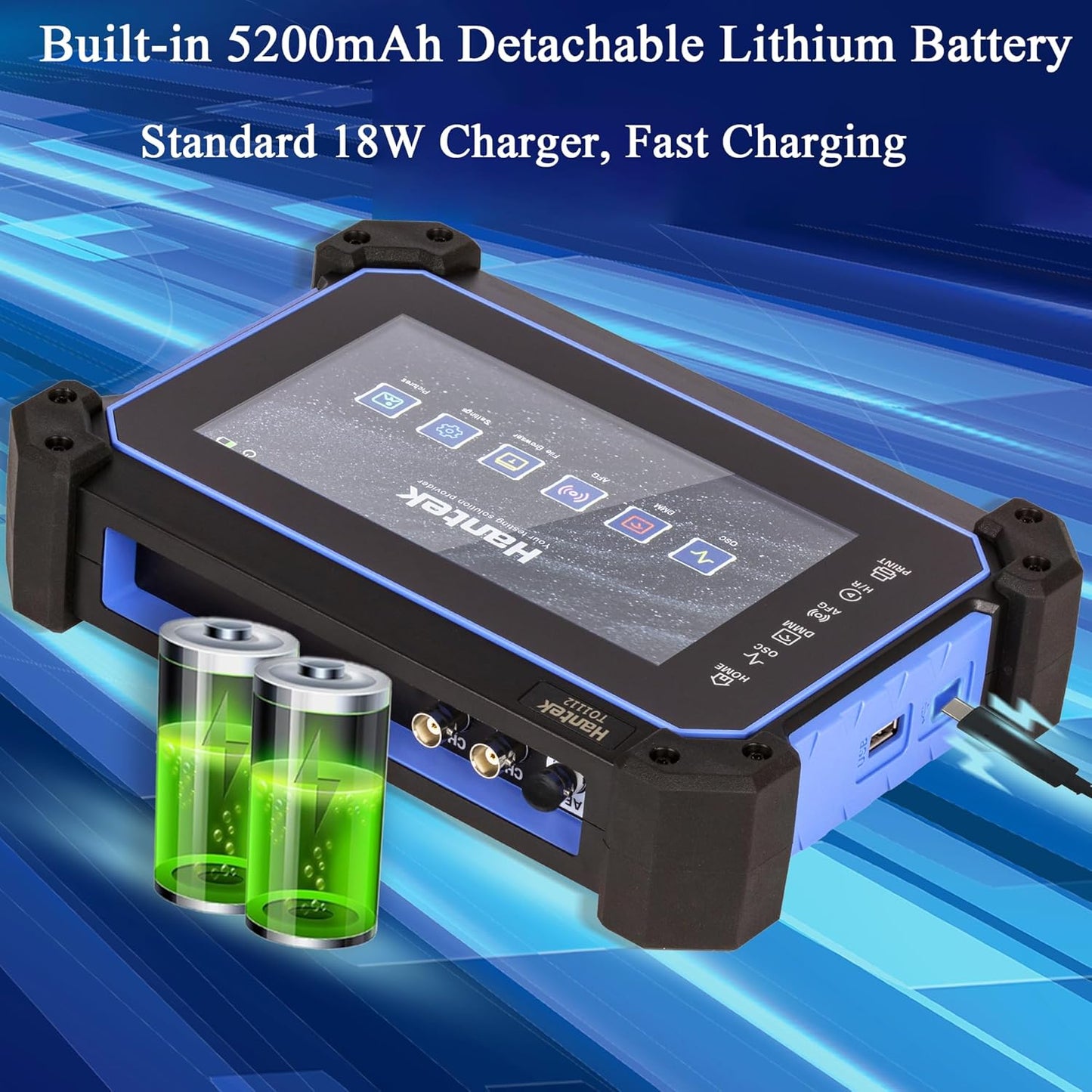 Hantek Tablet Oscilloscope 110MHz Bandwidth 250MSa/S 8M Storage Depth with 7" Touch Screen(TO1112/110MHz+2CH)