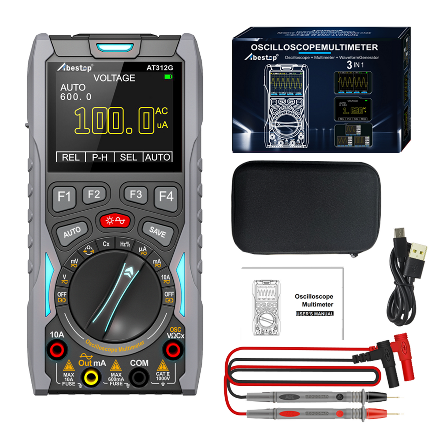 Abestop AT312G 3 in 1 オシロスコープ デジタル スコープ マルチメータ 12MHz 帯域幅 50MSa/s サンプリング レート 内蔵ジェネレータ マルチマルチメータ テスター機能