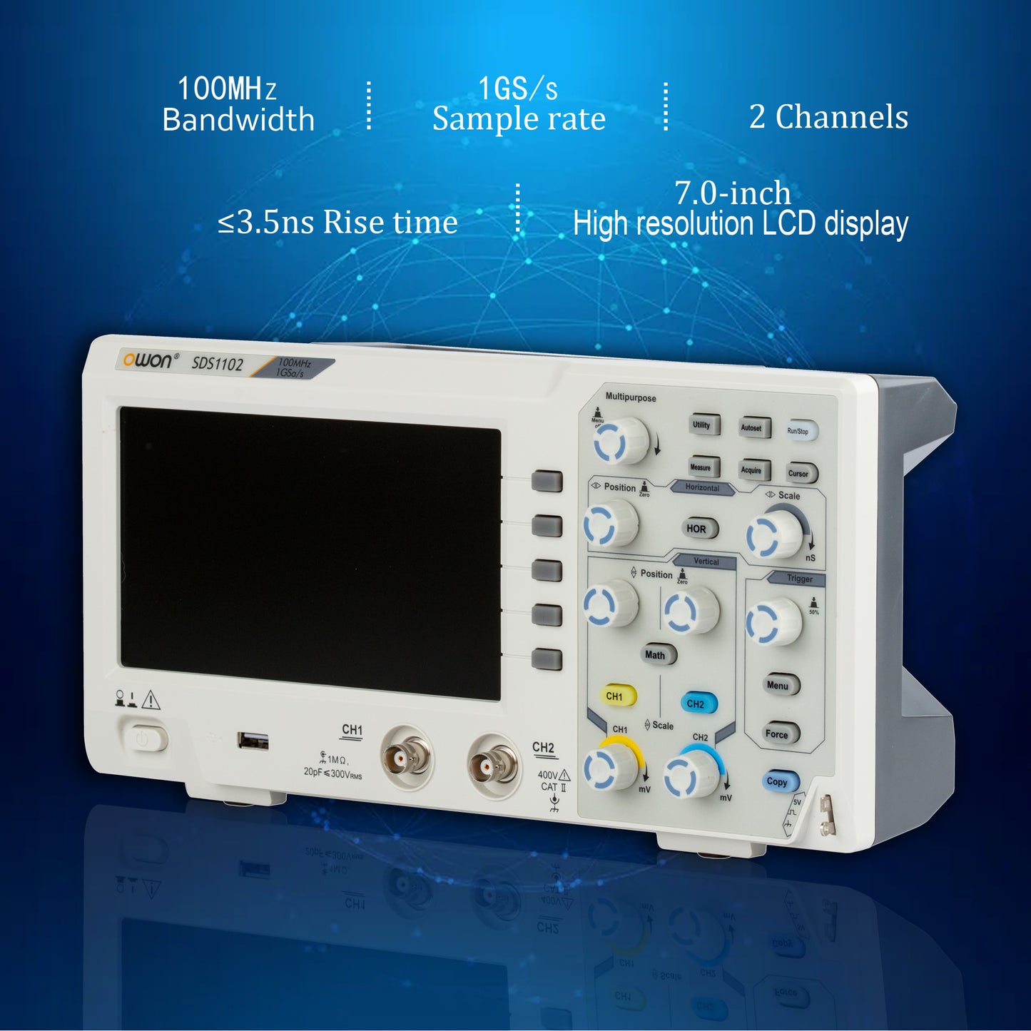 OWON SDS1102 100MHz デジタルデスクトップオシロスコープ 2 チャンネルオシロスコープ 1GS/s サンプリングレート
