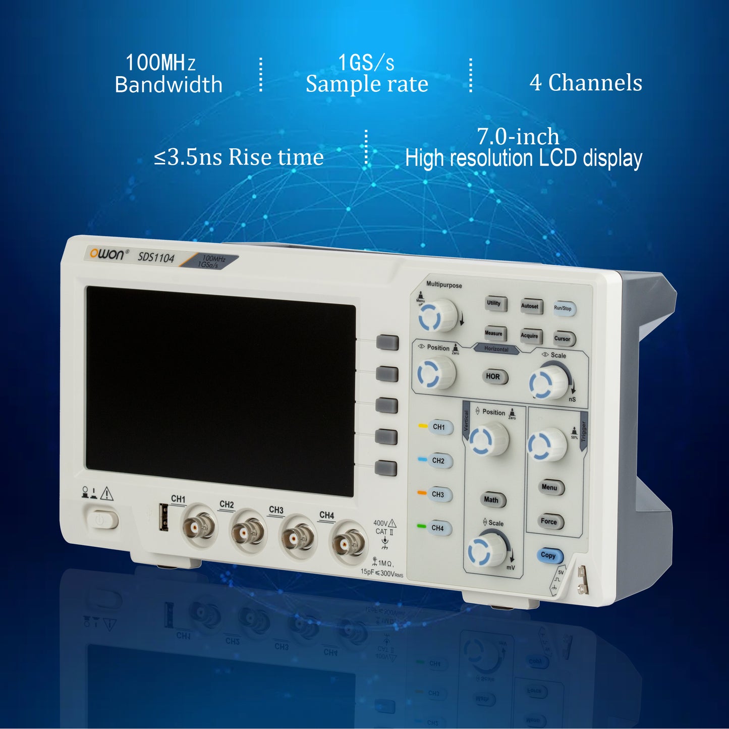 WON SDS1104 100MHz 4 チャンネルデジタルデスクトップオシロスコープ 1GS/s サンプルレートポータブルオシレータ
