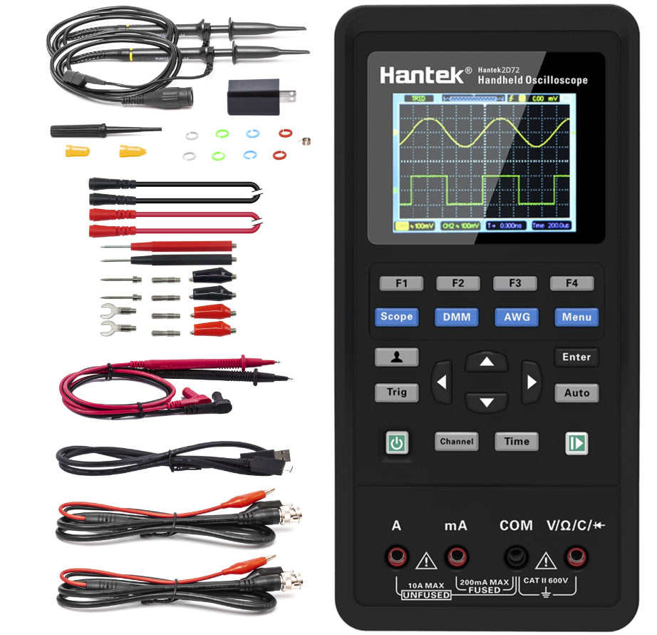 Hantek 2D72 Handheld oscilloscope 70MHz waveform generator Multimeter 3-in-1 Multifunctional tester 2CH+AFG+DMM