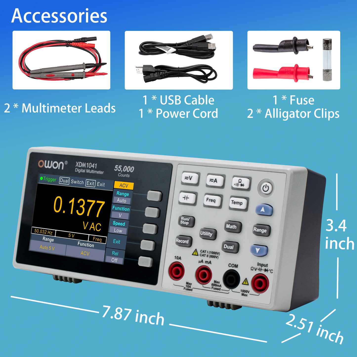 OWON XDM1041 Mini Desktop Digital Multimeter 3.5-inch LCD Display AC DC Current Voltage A true RMS temperature tester for LABS, instruments and factories