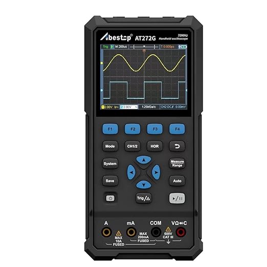 AT272G Digital Oscilloscope, 70MHz 2 Channel Oscilloscope Multimeter 3 in 1 Function, Digital Multimeter Tester with 25MHz Waveform Generator