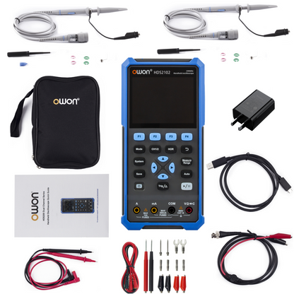 HDS2102 OWON Oscilloscope 2CH Digital Handheld Oscilloscope Multiumeter 3.5" LCD 100MHz Bandwidth 20000 Counts Multiumeter OSC+DMM+for Automobile Maintenance,Power Detection