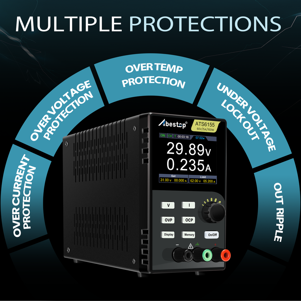 Abestop DC Power Supply 60V/5A Adjustabel Switching Bench Supply Fanless and Ultra-Silent Low Noise Programmable Power Supply (60V/5A/150W/ ATS6155)