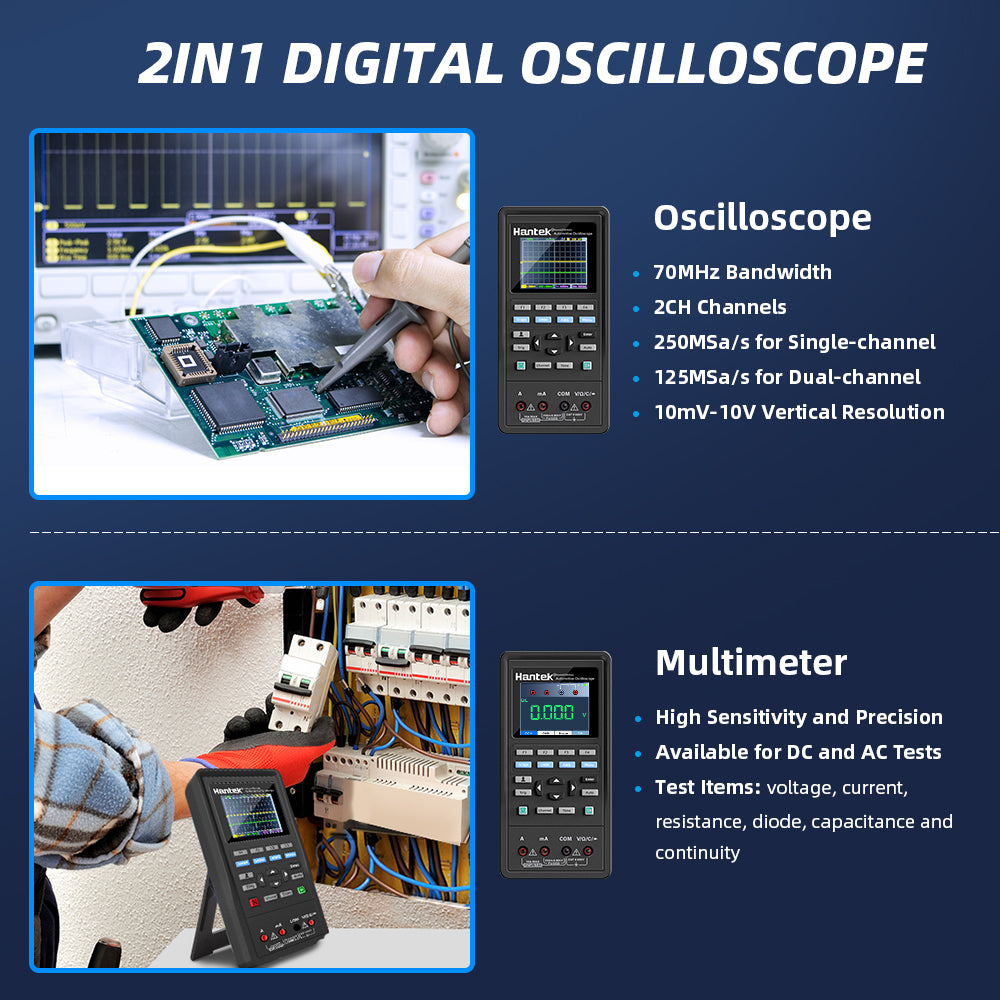 Hantek 2C72 Handheld oscilloscope 70MHz multimeter 2CH+DMM 2-in-1 multifunction tester