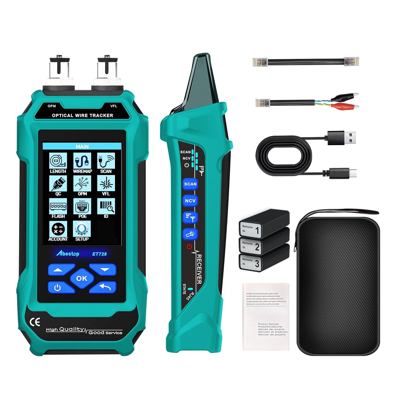 ET728 Network Cable Tester PoE Tester Cable Length Measurement Digital Line Finding Function Design with Low Noise for Multiple Tester
