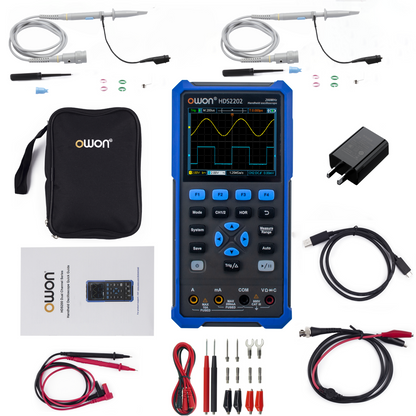 HDS2202 OWON oscilloscope 2CH Digital handheld oscilloscope 200MHz bandwidth 1GSa/s Sampling rate 3.5-inch LCD oscilloscope + multimeter Used for automotive maintenance and power detection