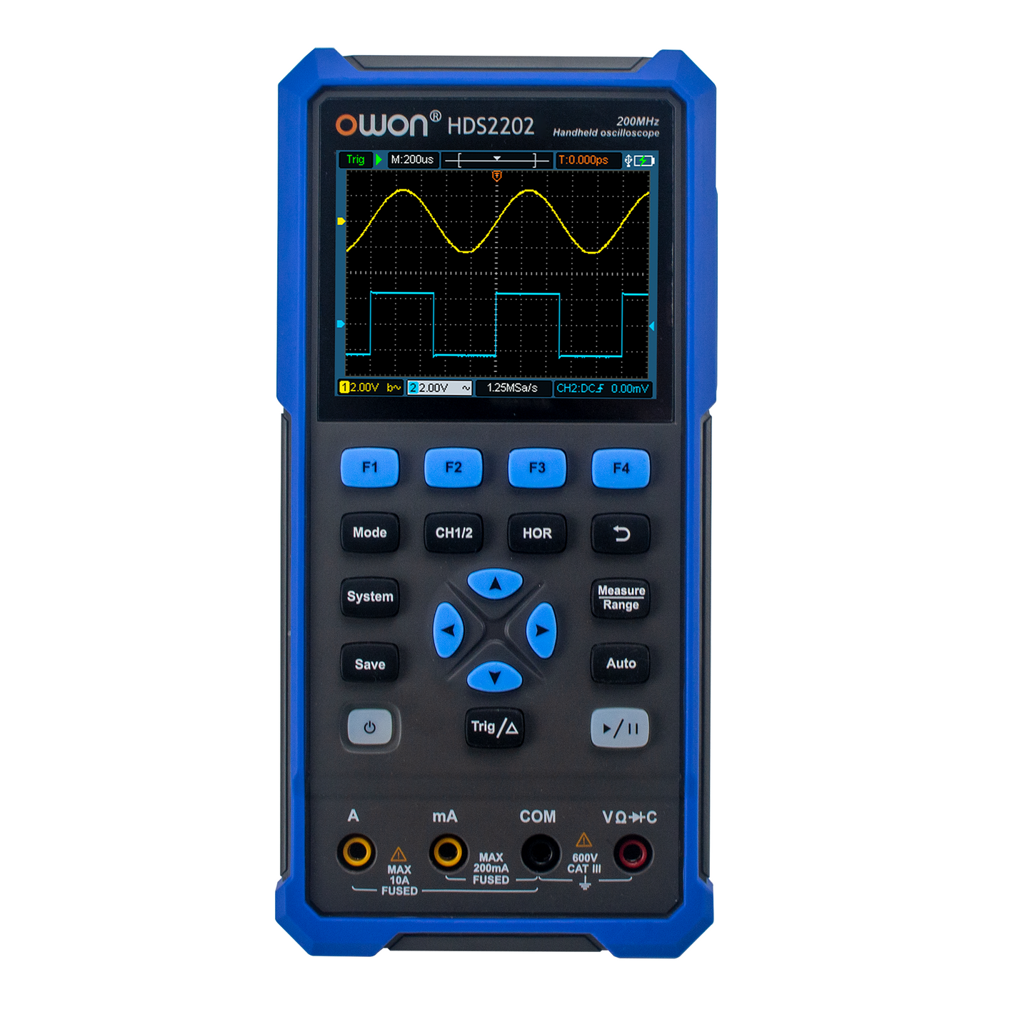 HDS2202 OWON oscilloscope 2CH Digital handheld oscilloscope 200MHz bandwidth 1GSa/s Sampling rate 3.5-inch LCD oscilloscope + multimeter Used for automotive maintenance and power detection